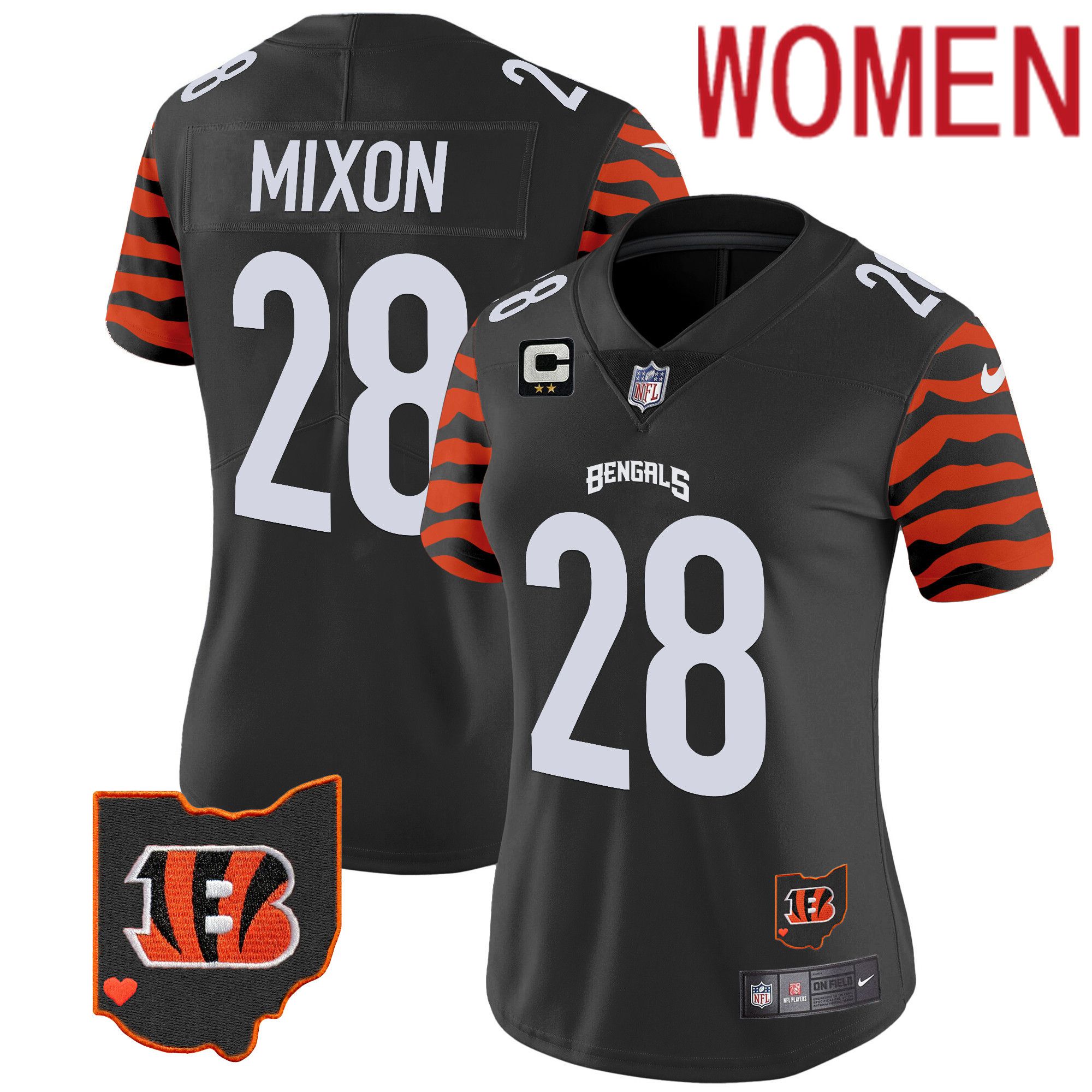 Women Cincinnati Bengals #28 Mixon Black 2024 Nike Stripes Vapor Limited NFL Jersey